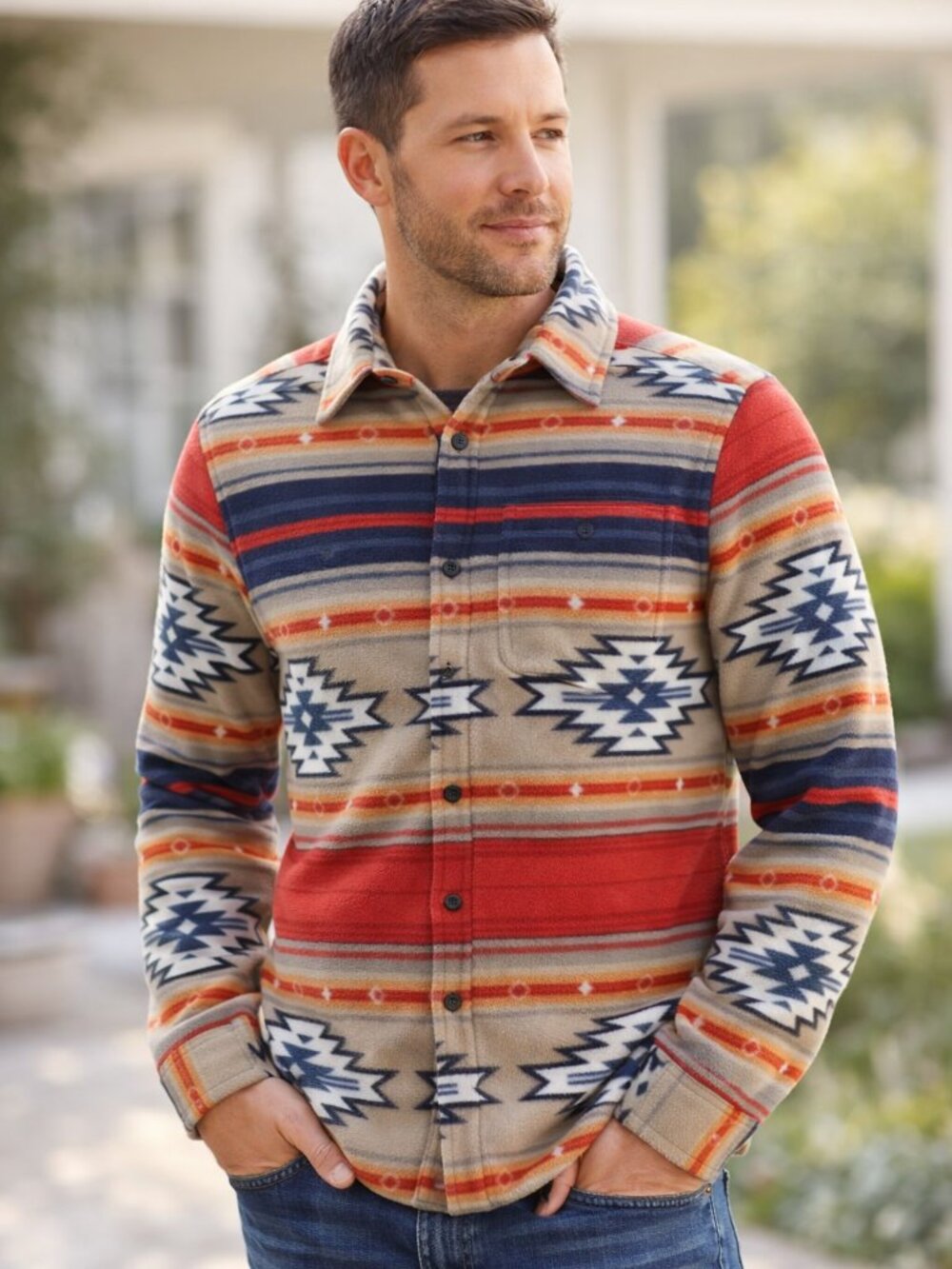 Brooklyn Cloth Size S Men's Aztec Southwest Fleece Button Up Shirt